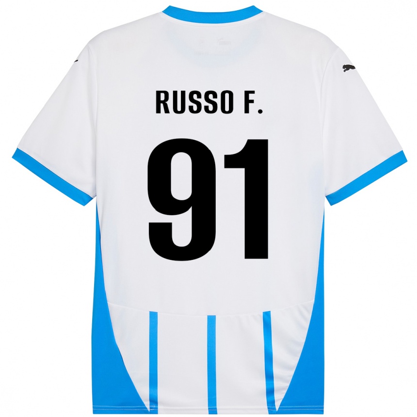 キッズフットボールFlavio Russo#91ホワイト ブルーアウェイシャツ2024/25ジャージーユニフォーム