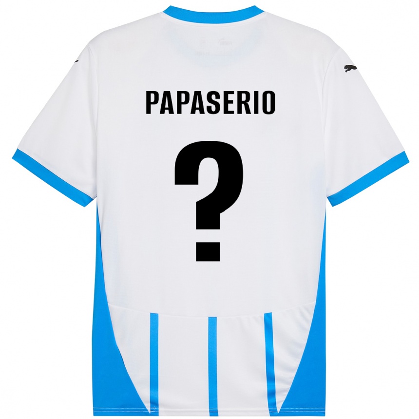 キッズフットボールGabriele Papaserio#0ホワイト ブルーアウェイシャツ2024/25ジャージーユニフォーム