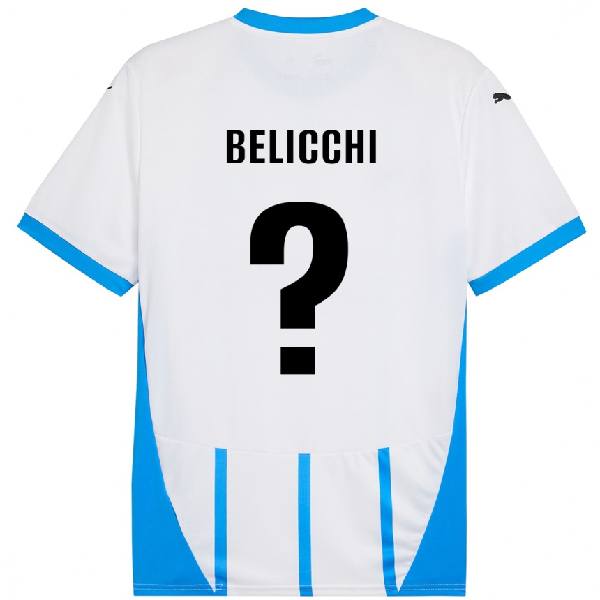 キッズフットボールGianmarco Belicchi#0ホワイト ブルーアウェイシャツ2024/25ジャージーユニフォーム