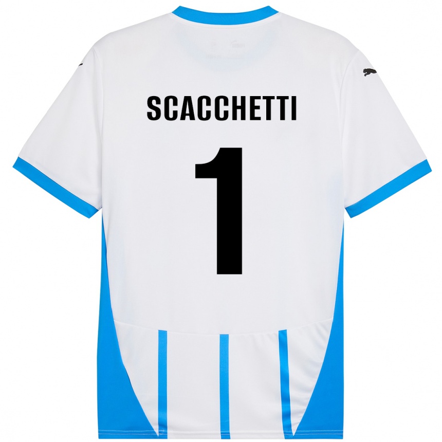 キッズフットボールAlessandro Scacchetti#1ホワイト ブルーアウェイシャツ2024/25ジャージーユニフォーム