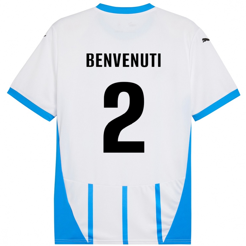 キッズフットボールGiacomo Benvenuti#2ホワイト ブルーアウェイシャツ2024/25ジャージーユニフォーム