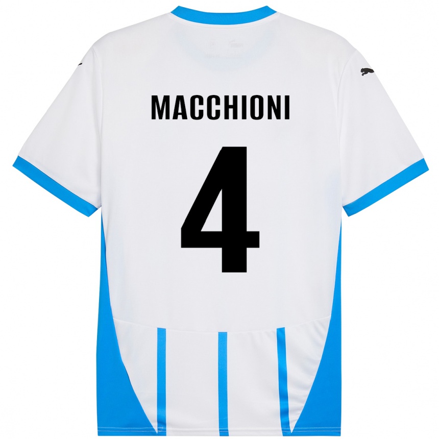 キッズフットボールTommaso Macchioni#4ホワイト ブルーアウェイシャツ2024/25ジャージーユニフォーム