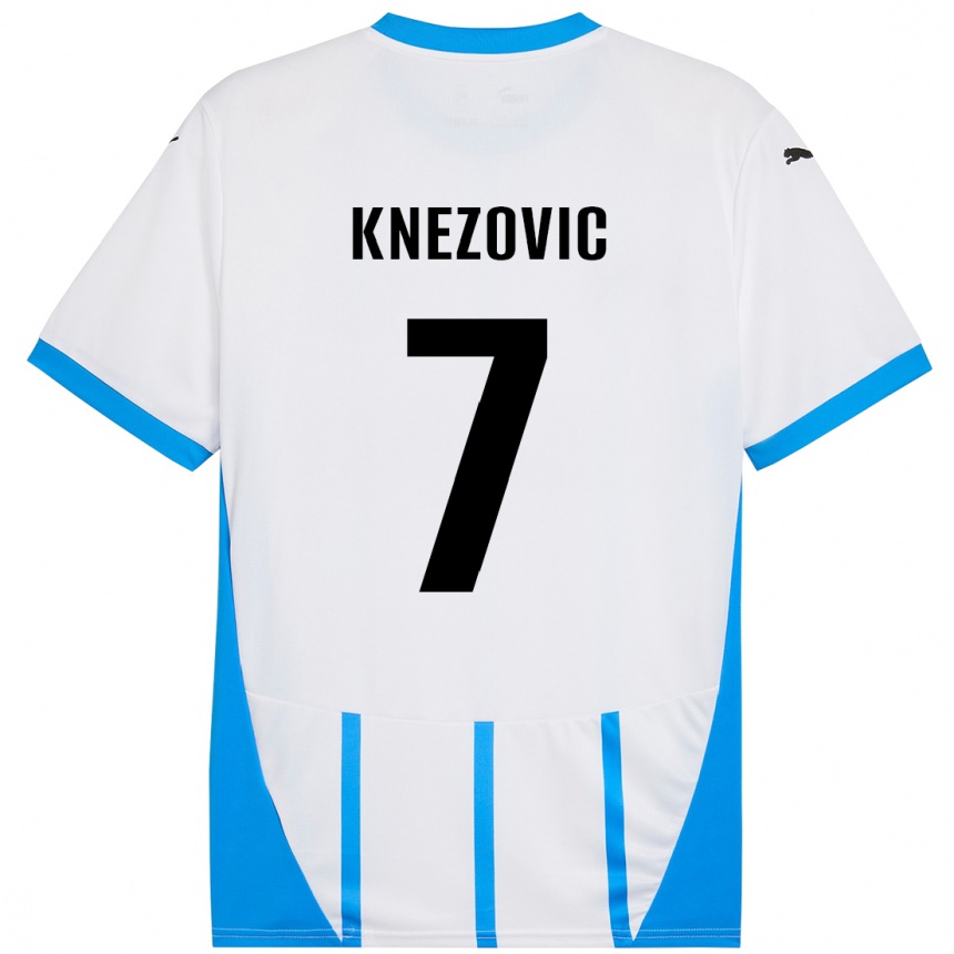 キッズフットボールBorna Knezovic#7ホワイト ブルーアウェイシャツ2024/25ジャージーユニフォーム