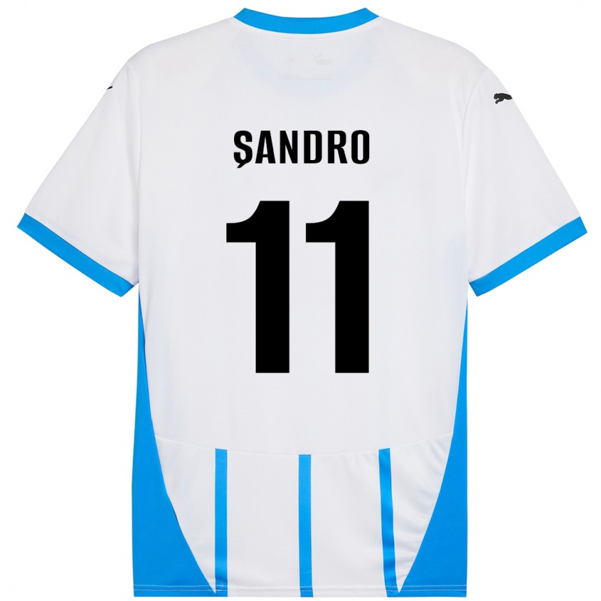 キッズフットボールDenis Șandro#11ホワイト ブルーアウェイシャツ2024/25ジャージーユニフォーム