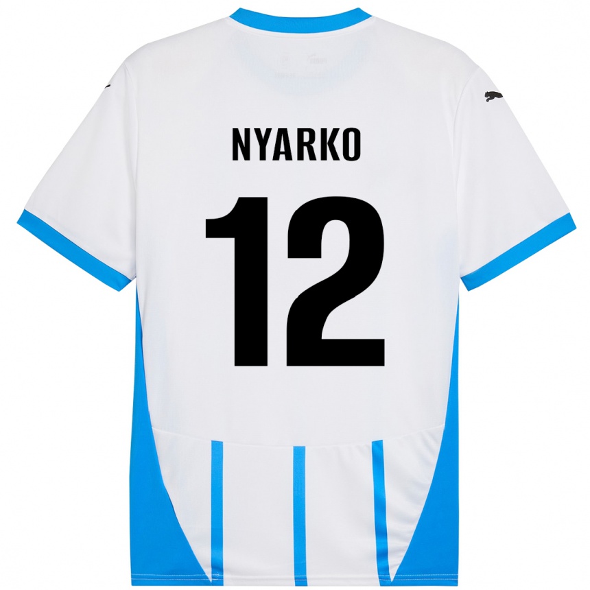 キッズフットボールLorenzo Nyarko#12ホワイト ブルーアウェイシャツ2024/25ジャージーユニフォーム