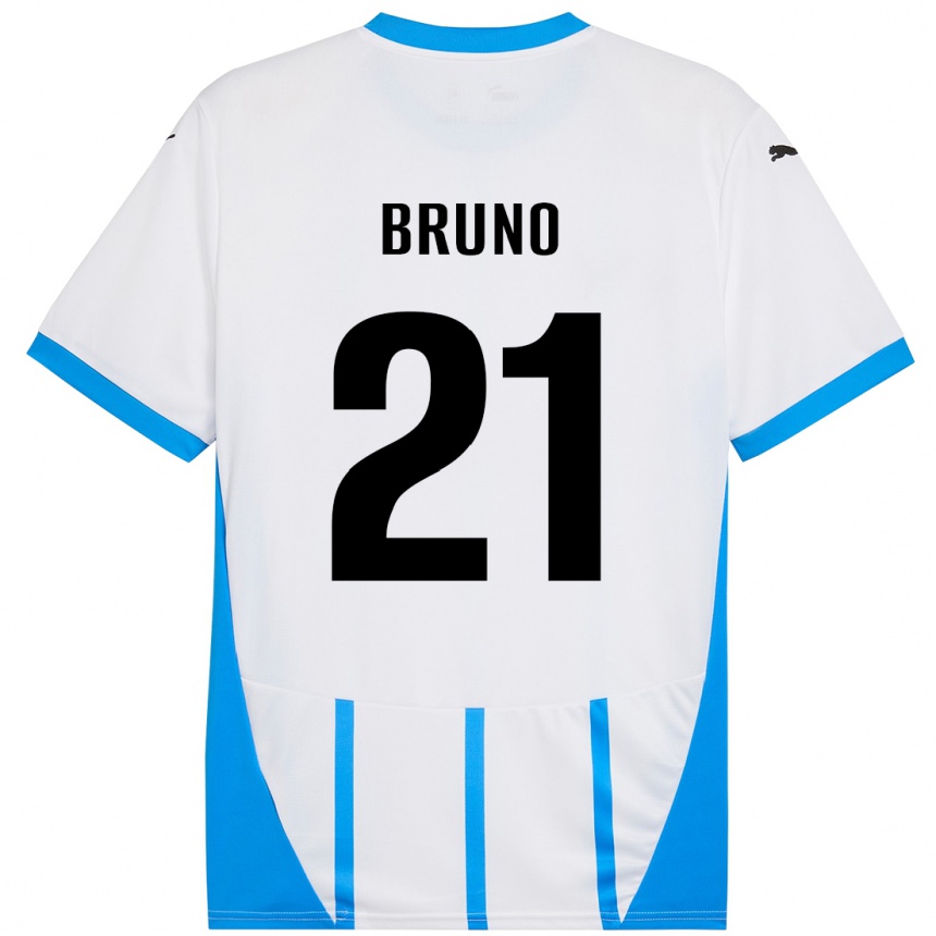 キッズフットボールKevin Bruno#21ホワイト ブルーアウェイシャツ2024/25ジャージーユニフォーム