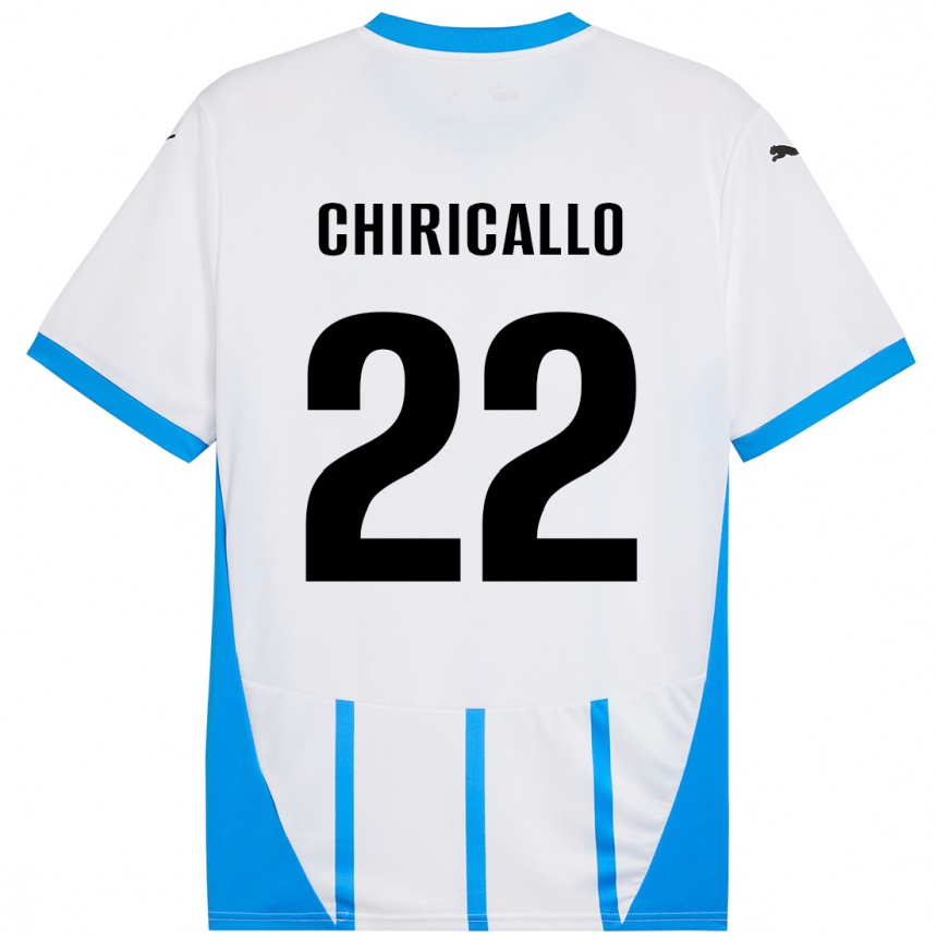 キッズフットボールGiovanni Chiricallo#22ホワイト ブルーアウェイシャツ2024/25ジャージーユニフォーム