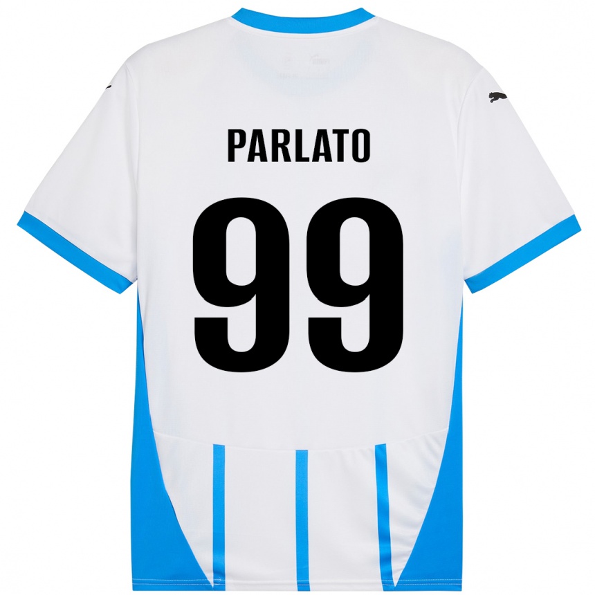 キッズフットボールClaudio Parlato#99ホワイト ブルーアウェイシャツ2024/25ジャージーユニフォーム