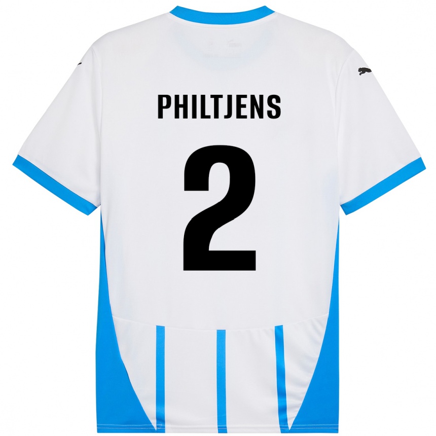 キッズフットボールDavina Philtjens#2ホワイト ブルーアウェイシャツ2024/25ジャージーユニフォーム