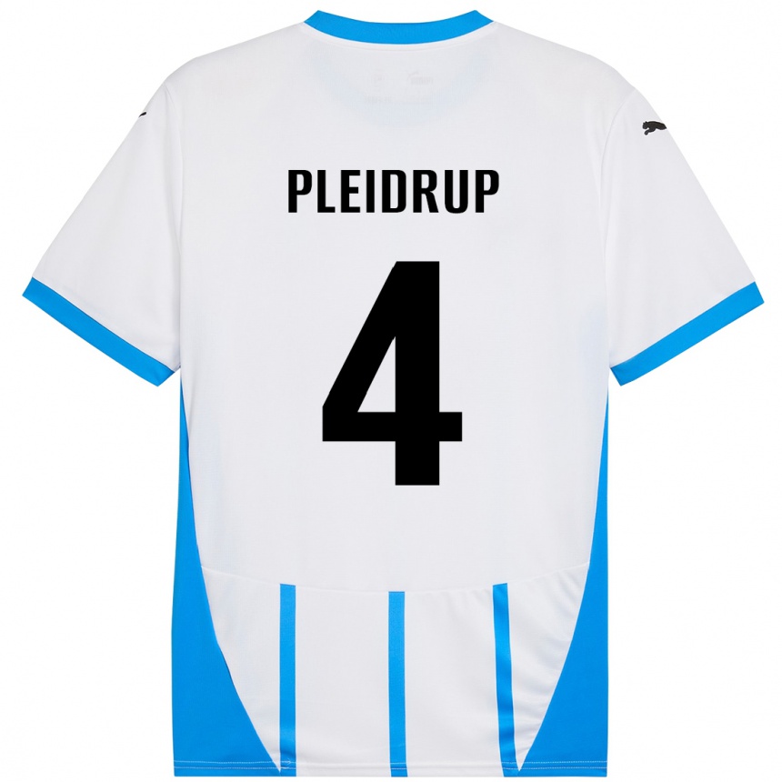 キッズフットボールCaroline Pleidrup#4ホワイト ブルーアウェイシャツ2024/25ジャージーユニフォーム