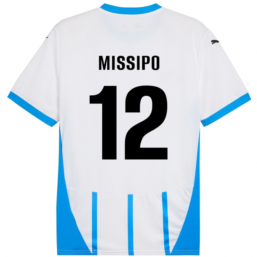 キッズフットボールKassandra Missipo#12ホワイト ブルーアウェイシャツ2024/25ジャージーユニフォーム