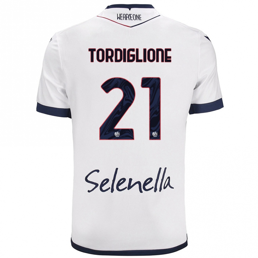 キッズフットボールNicolò Tordiglione#21ホワイト ロイヤルブルーアウェイシャツ2024/25ジャージーユニフォーム