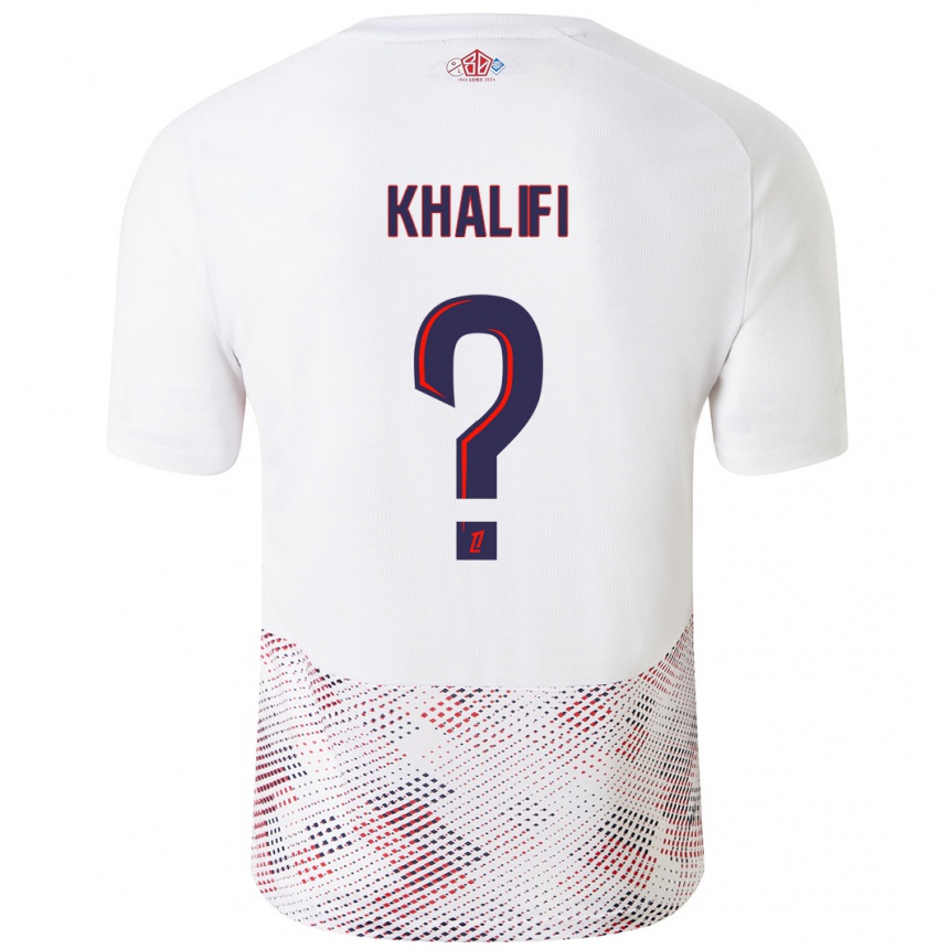 キッズフットボールYassine Khalifi#0ホワイト ロイヤルブルーアウェイシャツ2024/25ジャージーユニフォーム