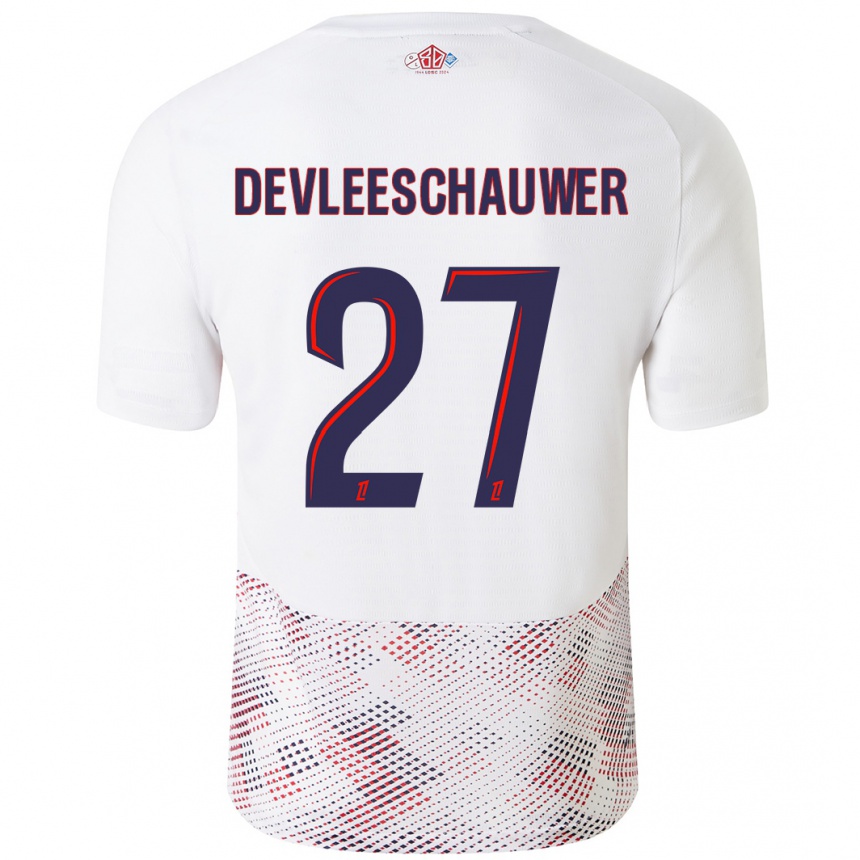 キッズフットボールGwenaëlle Devleeschauwer#27ホワイト ロイヤルブルーアウェイシャツ2024/25ジャージーユニフォーム