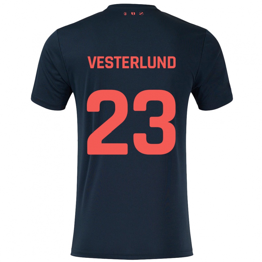 キッズフットボールNiklas Vesterlund#23黒 赤アウェイシャツ2024/25ジャージーユニフォーム