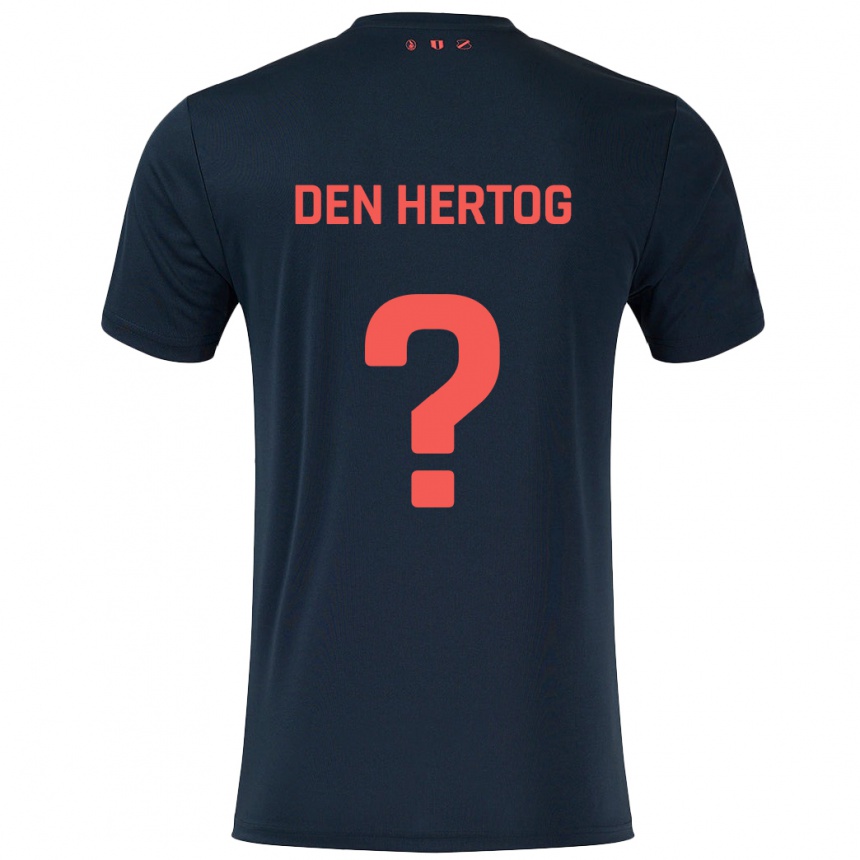 キッズフットボールMees Den Hertog#0黒 赤アウェイシャツ2024/25ジャージーユニフォーム