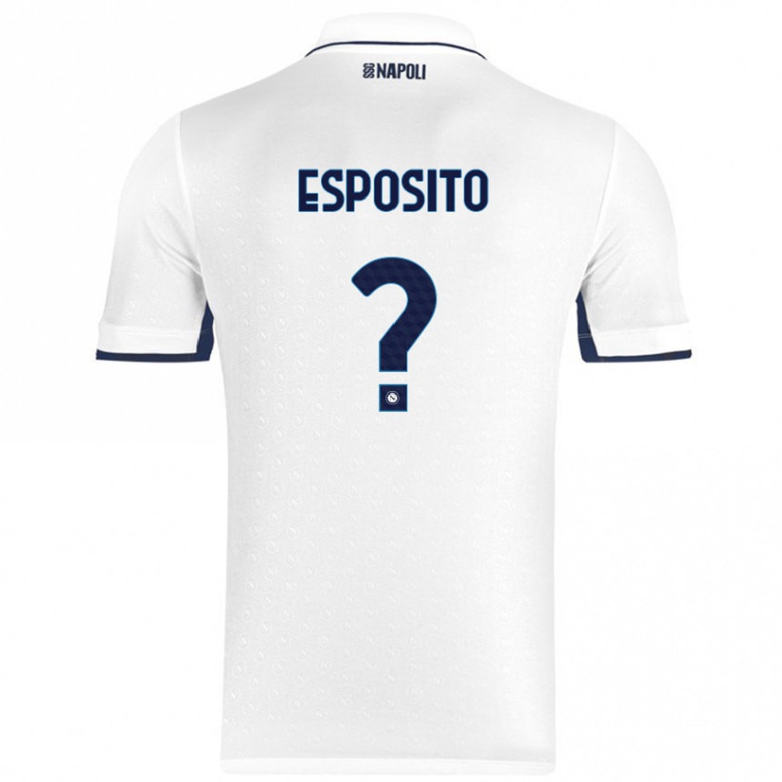 キッズフットボールMattia Esposito#0ホワイト ロイヤルブルーアウェイシャツ2024/25ジャージーユニフォーム