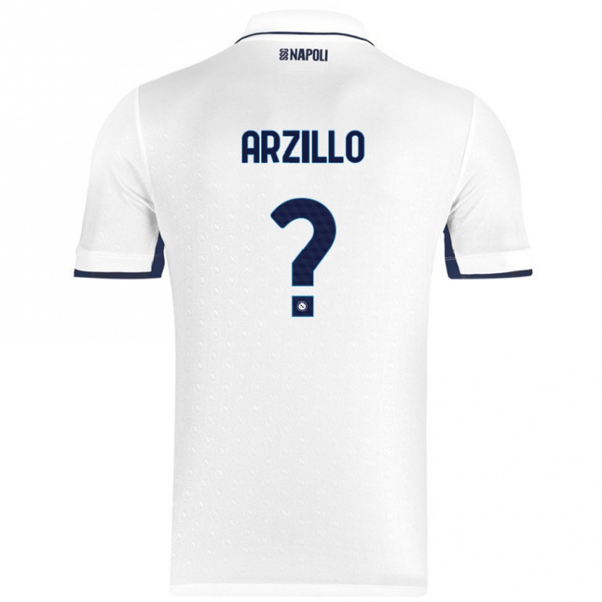 キッズフットボールAntonino Arzillo#0ホワイト ロイヤルブルーアウェイシャツ2024/25ジャージーユニフォーム