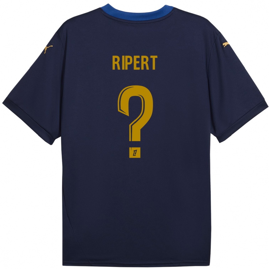 キッズフットボールLéo Ripert#0ネイビーゴールドアウェイシャツ2024/25ジャージーユニフォーム