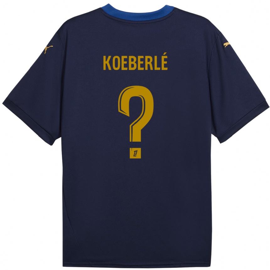 キッズフットボールSamuel Koeberlé#0ネイビーゴールドアウェイシャツ2024/25ジャージーユニフォーム