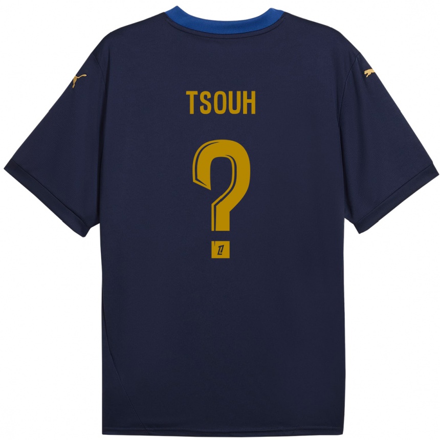 キッズフットボールJustin Tsouh#0ネイビーゴールドアウェイシャツ2024/25ジャージーユニフォーム