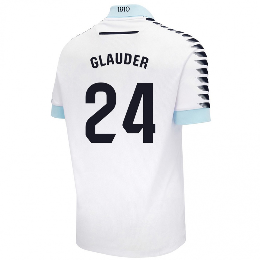 キッズフットボールCristian Glauder#24ホワイト ブルーアウェイシャツ2024/25ジャージーユニフォーム