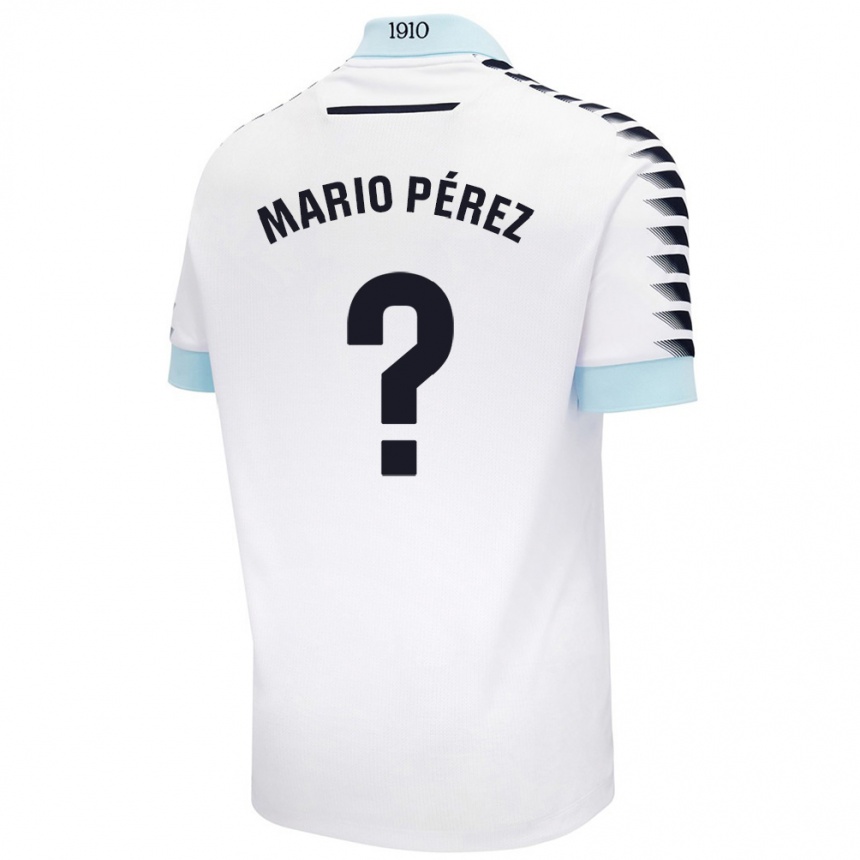 キッズフットボールMario Pérez#0ホワイト ブルーアウェイシャツ2024/25ジャージーユニフォーム