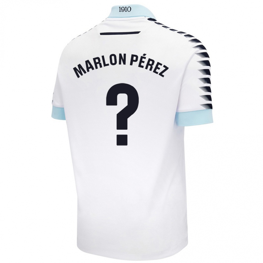 キッズフットボールMarlon Pérez#0ホワイト ブルーアウェイシャツ2024/25ジャージーユニフォーム