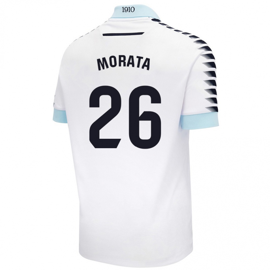 キッズフットボールÁlex Morata#26ホワイト ブルーアウェイシャツ2024/25ジャージーユニフォーム