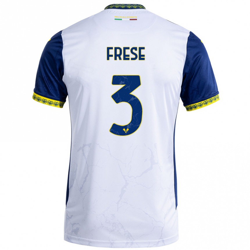 キッズフットボールMartin Frese#3ホワイト ブルーアウェイシャツ2024/25ジャージーユニフォーム