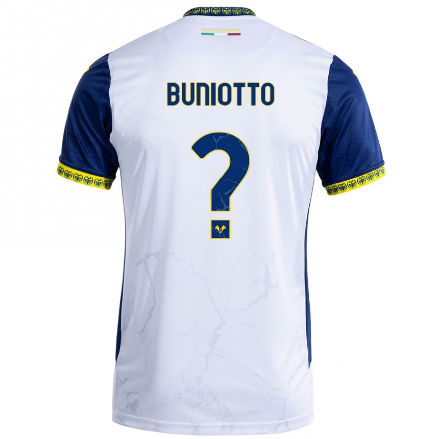 キッズフットボールMattia Buniotto#0ホワイト ブルーアウェイシャツ2024/25ジャージーユニフォーム