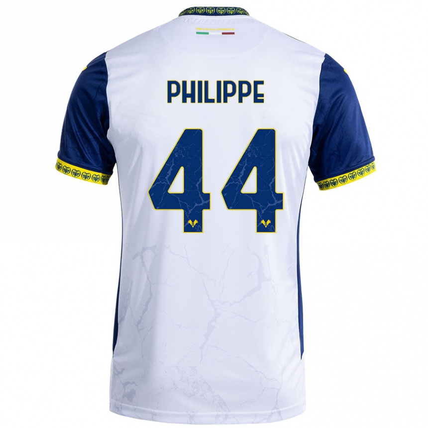 キッズフットボールMathis Philippe#44ホワイト ブルーアウェイシャツ2024/25ジャージーユニフォーム