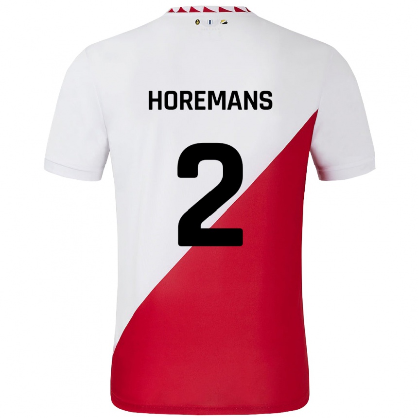 メンズフットボールSiebe Horemans#2白 赤ホームシャツ2024/25ジャージーユニフォーム