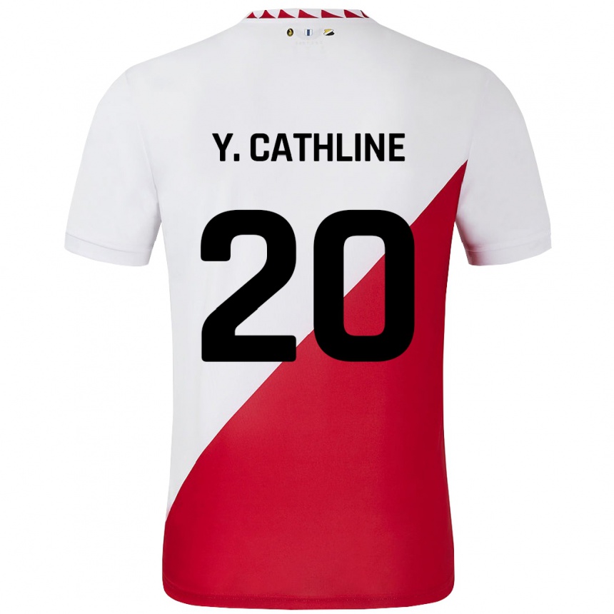 メンズフットボールYoann Cathline#20白 赤ホームシャツ2024/25ジャージーユニフォーム