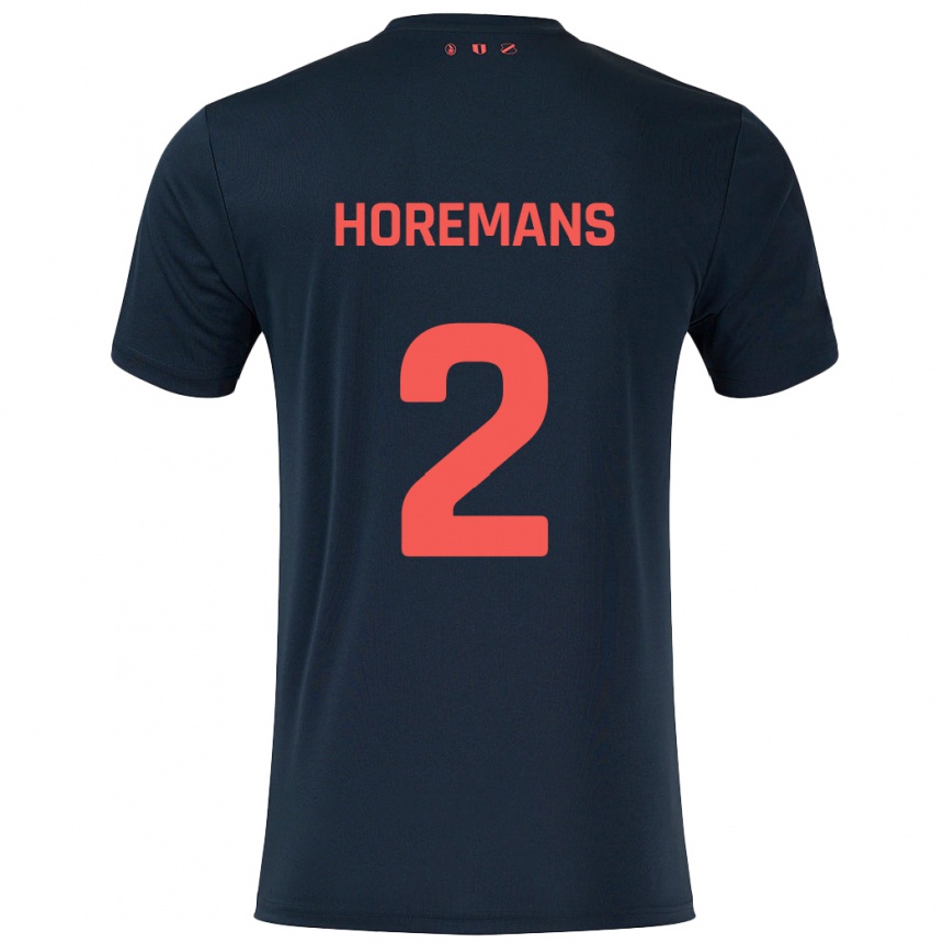 メンズフットボールSiebe Horemans#2黒 赤アウェイシャツ2024/25ジャージーユニフォーム