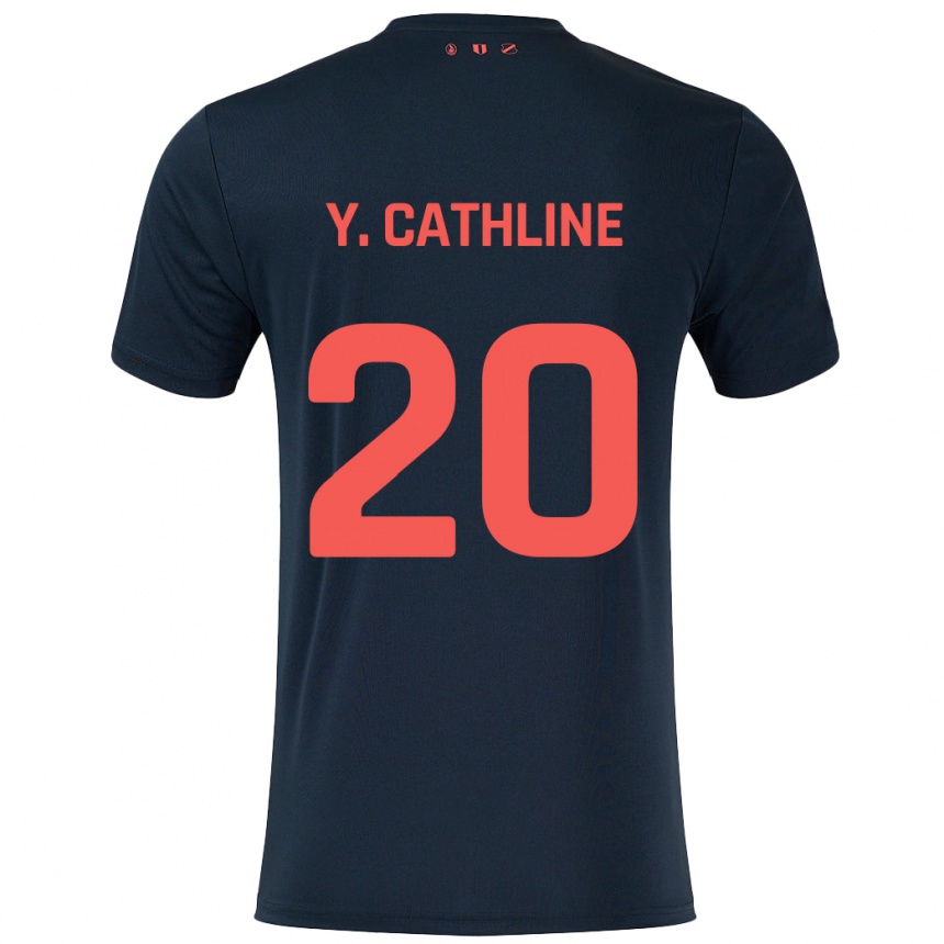 メンズフットボールYoann Cathline#20黒 赤アウェイシャツ2024/25ジャージーユニフォーム