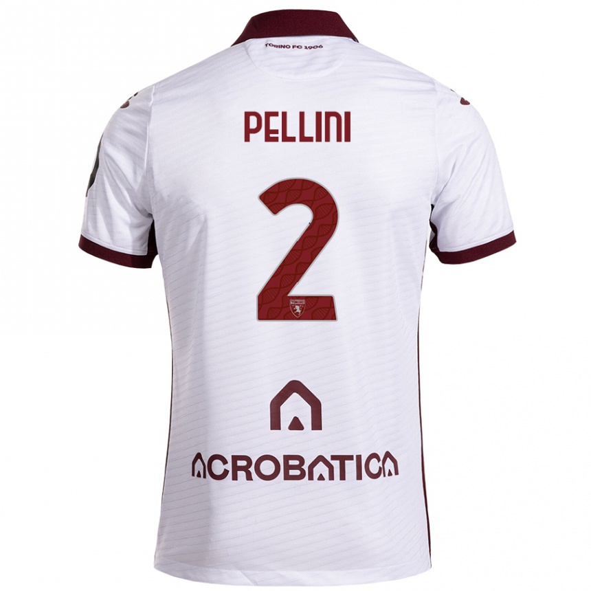 メンズフットボールMattia Pellini#2ホワイト マルーンアウェイシャツ2024/25ジャージーユニフォーム