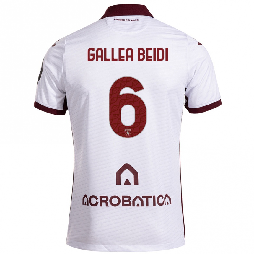 メンズフットボールFrancesco Gallea Beidi#6ホワイト マルーンアウェイシャツ2024/25ジャージーユニフォーム