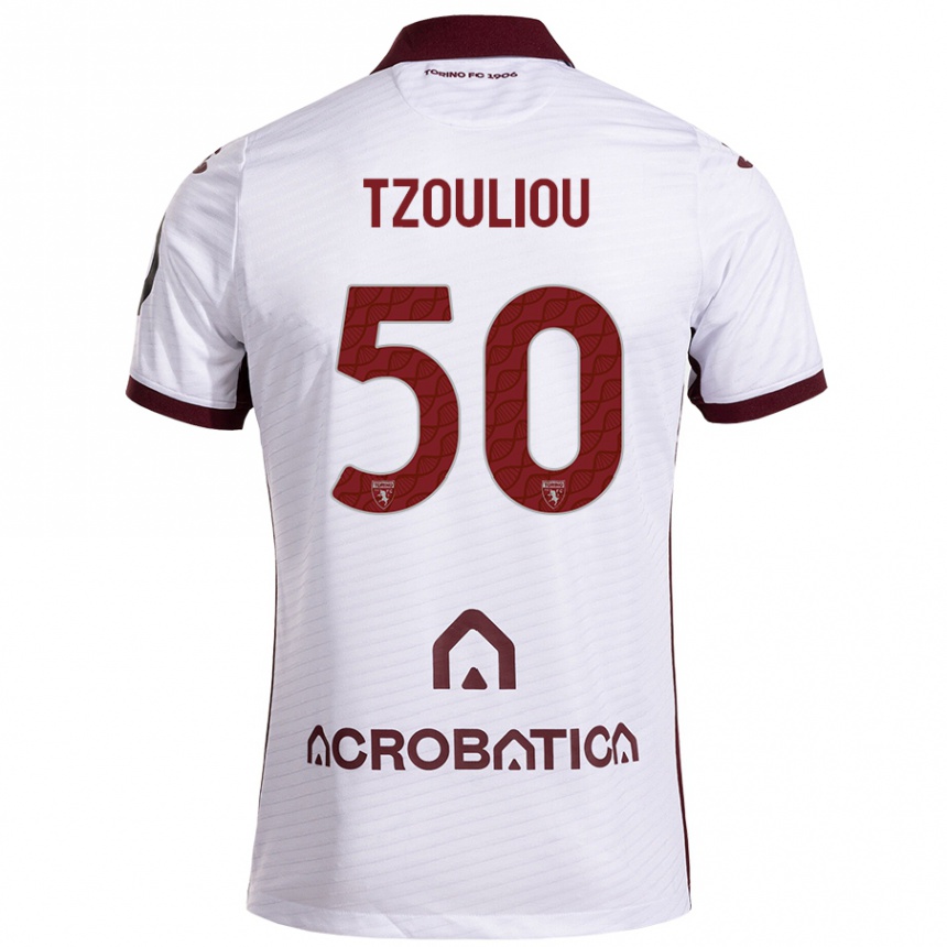 メンズフットボールDimitrianos Tzouliou#50ホワイト マルーンアウェイシャツ2024/25ジャージーユニフォーム