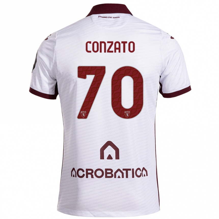 メンズフットボールFilippo Conzato#70ホワイト マルーンアウェイシャツ2024/25ジャージーユニフォーム