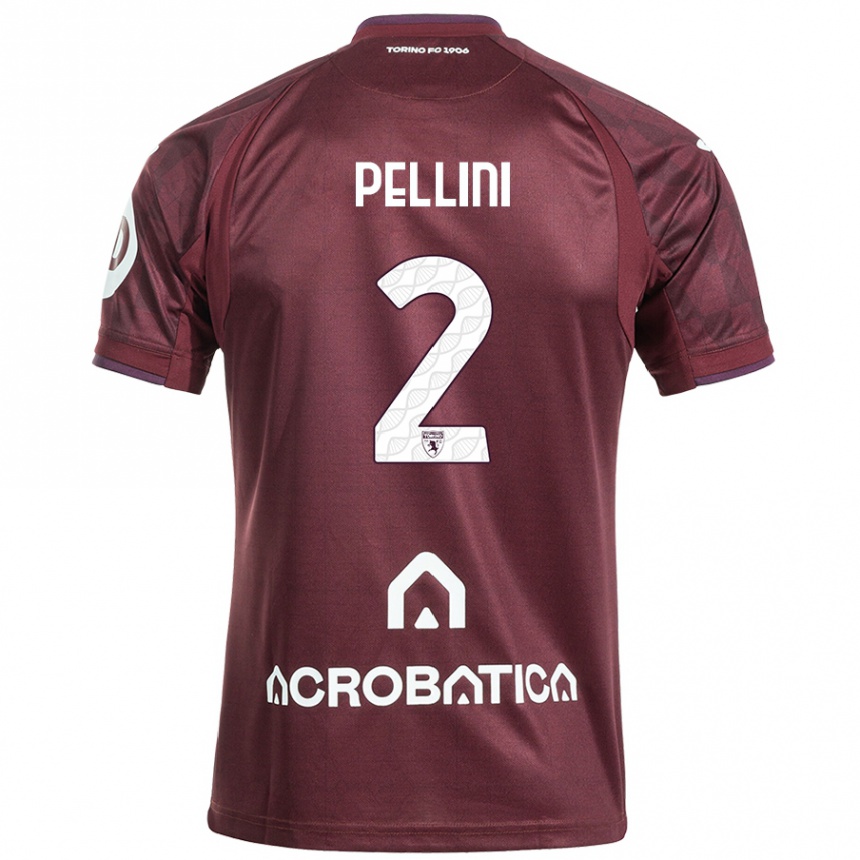 レディースフットボールMattia Pellini#2栗色白ホームシャツ2024/25ジャージーユニフォーム