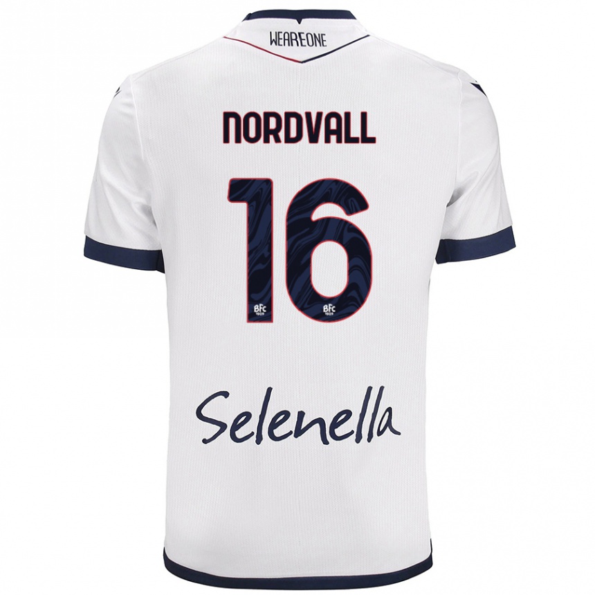 レディースフットボールOssian Nordvall#16ホワイト ロイヤルブルーアウェイシャツ2024/25ジャージーユニフォーム