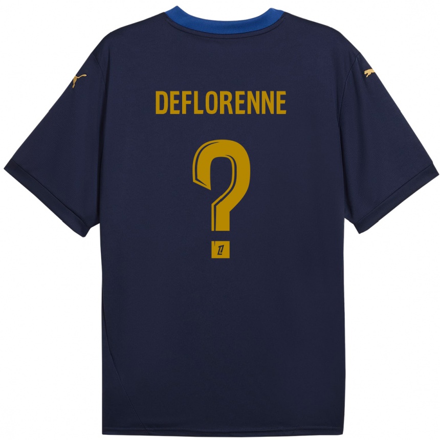 レディースフットボールThéo Deflorenne#0ネイビーゴールドアウェイシャツ2024/25ジャージーユニフォーム