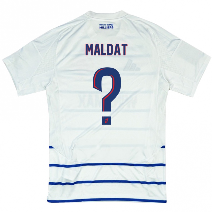 レディースフットボールTimothé Maldat#0ホワイト ブルーアウェイシャツ2024/25ジャージーユニフォーム