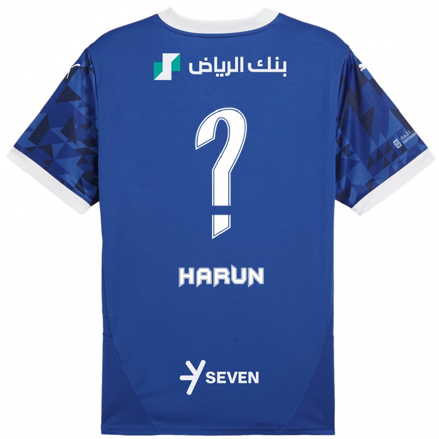 キッズフットボールSaud Harun#0ダークブルーホワイトホームシャツ2024/25ジャージーユニフォーム