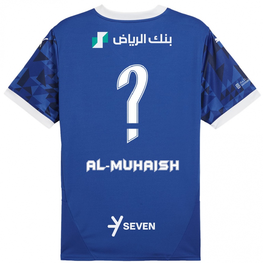 キッズフットボールMohammed Al-Muhaish#0ダークブルーホワイトホームシャツ2024/25ジャージーユニフォーム