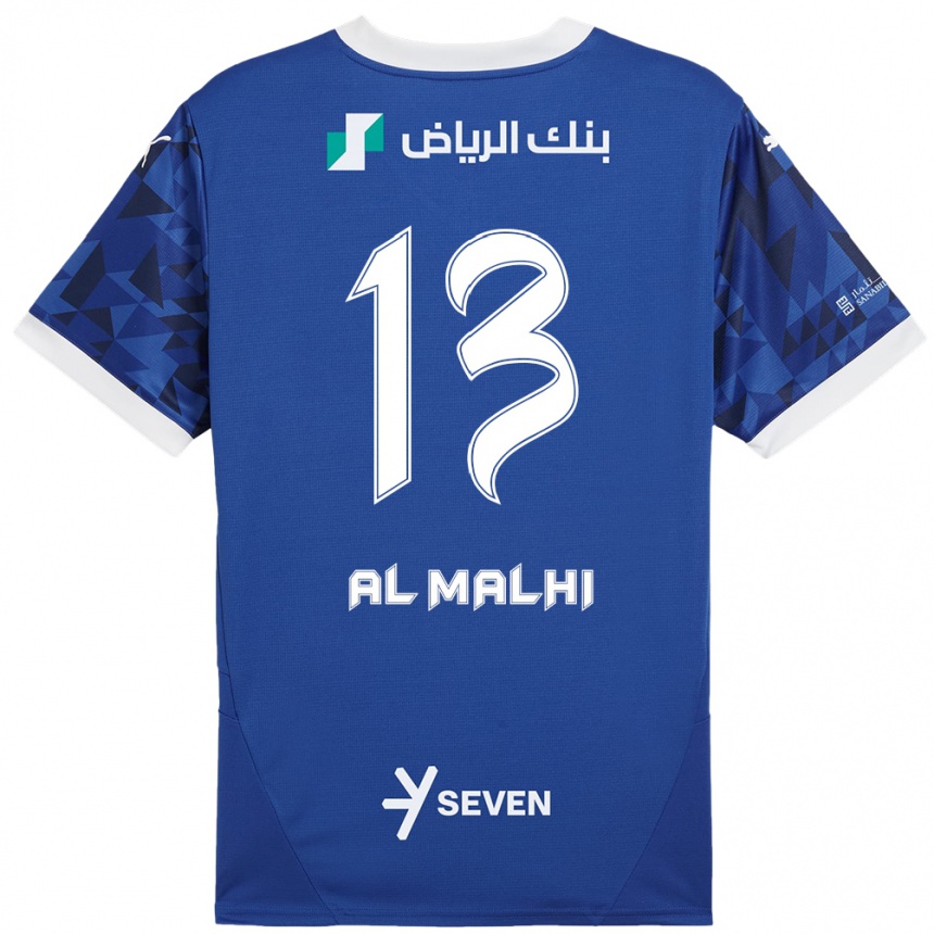 キッズフットボールAl Muhra Al-Malhi#13ダークブルーホワイトホームシャツ2024/25ジャージーユニフォーム