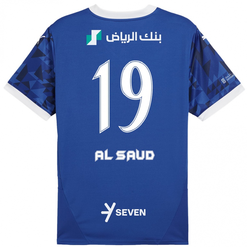 キッズフットボールManal Al Saud#19ダークブルーホワイトホームシャツ2024/25ジャージーユニフォーム