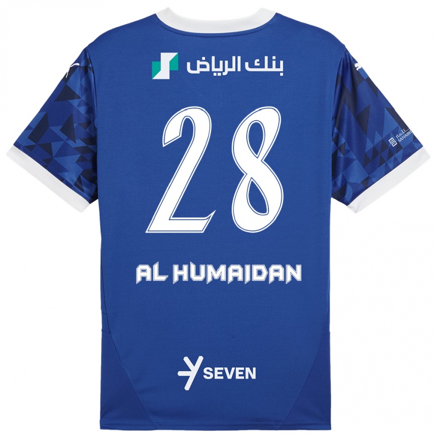 キッズフットボールFay Al-Humaidan#28ダークブルーホワイトホームシャツ2024/25ジャージーユニフォーム