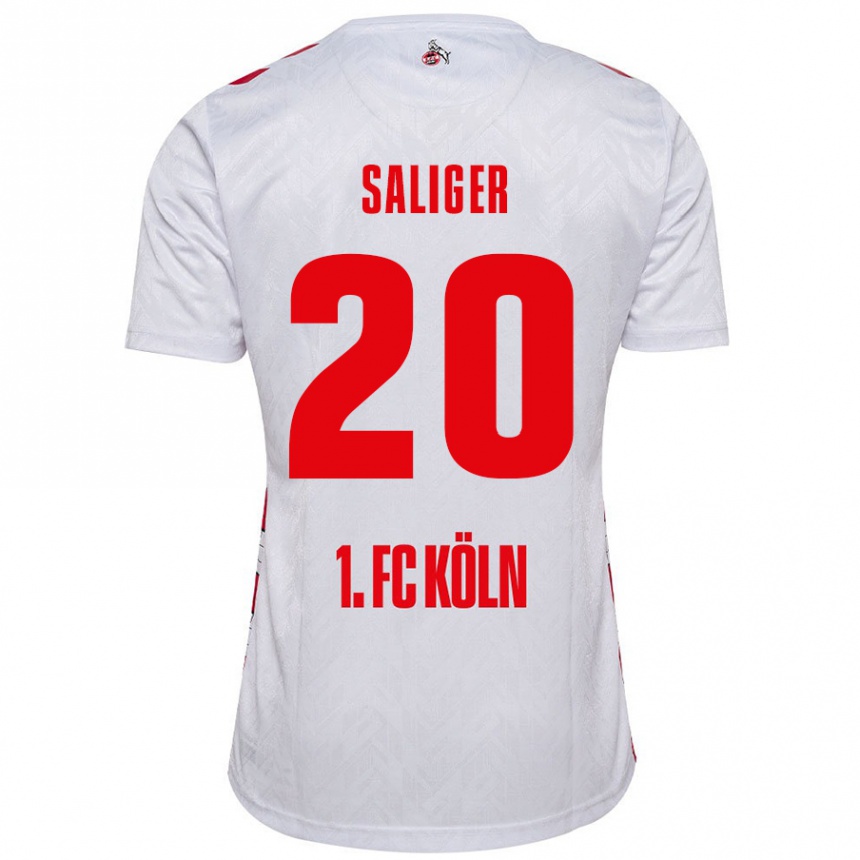 キッズフットボールJonas Saliger#20白 赤ホームシャツ2024/25ジャージーユニフォーム